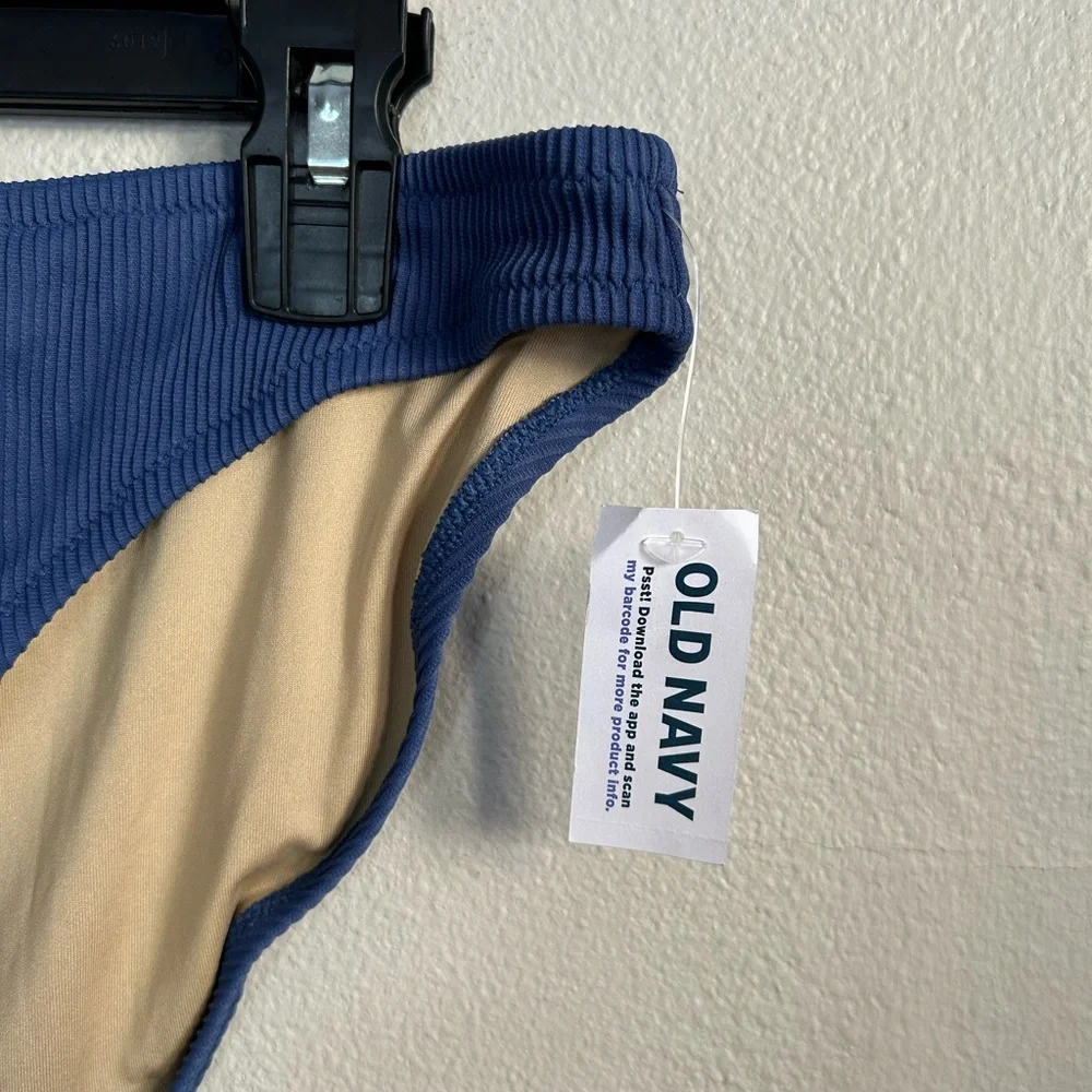NWT Old Navy Women's Low-Rise Classic Rib-Knit Bikini Swim Bottom Blue Size L